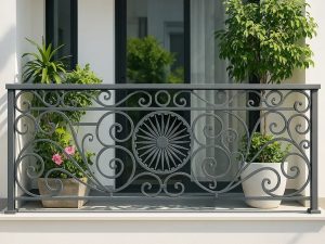 Lan Can Ban Công Sắt Mỹ Thuật Xám Họa Tiết Đối Xứng