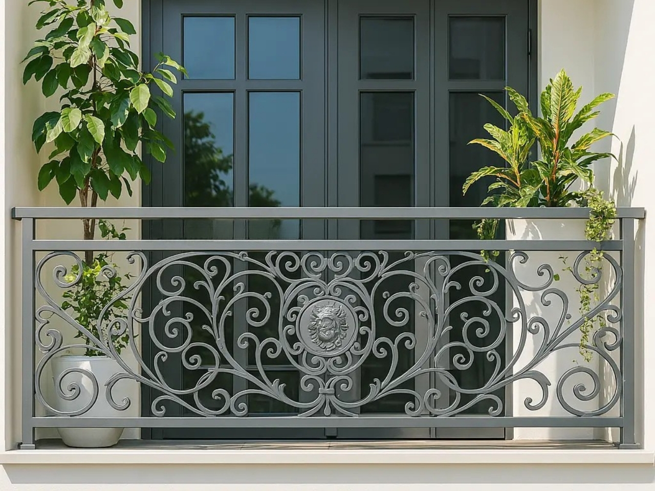 Lan Can Sắt Mỹ Thuật Xám Ghi Hoa Văn Chạm Khắc