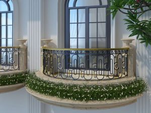 Lan Can Sắt Uốn Cong Cổ Điển Tay Vịn Mạ Vàng